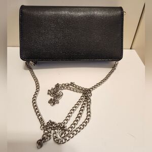 New Jack Georges Black Saffiano Leather Wallet On Silver Chain Crossbody Ret$135